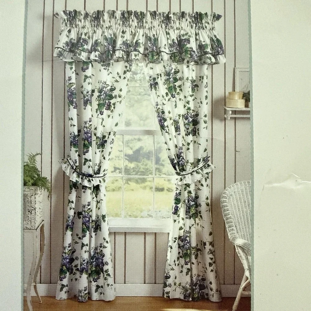 Vtg Waverly Garden Room Drapes Sweet Violets Tailored Window Curtains Pair 84x54